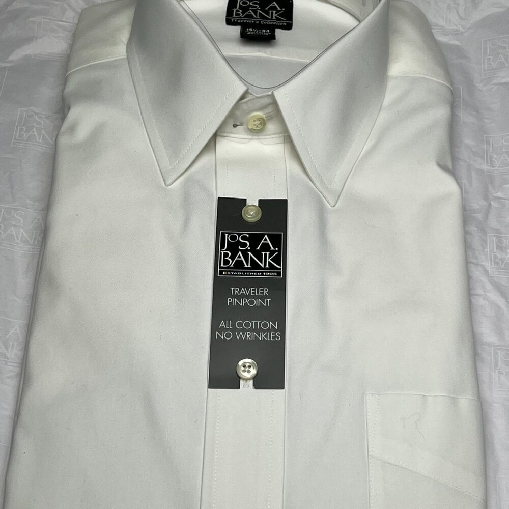 New Jos A. Banks Traveler Button Down White Long Sleeve Shirt Size 15.5 -34